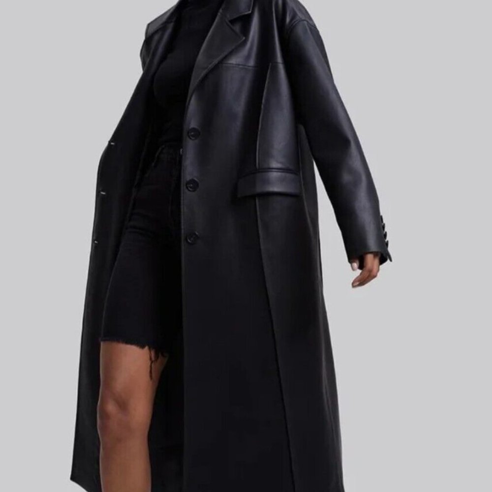 NWT DEPT. ANONYM Faux Leather Coat with Pinched Pleats Size L. b063 - Picture 3 of 7